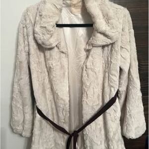 Altar'd State Cream Teddy Jacket with Brown Belt